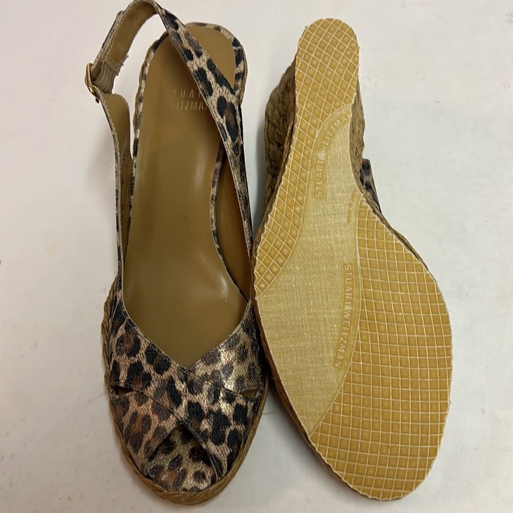 Stuart Weitzman Brown Leopard‎ Print Sling Back Espadrille Wedges 8M D15 - Picture 7 of 9